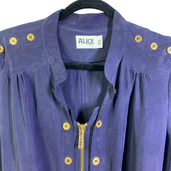 ALICE BY TEMPERLY Navy Blue Alva Silk Mini Shirt Dress - Picture 3 of 16